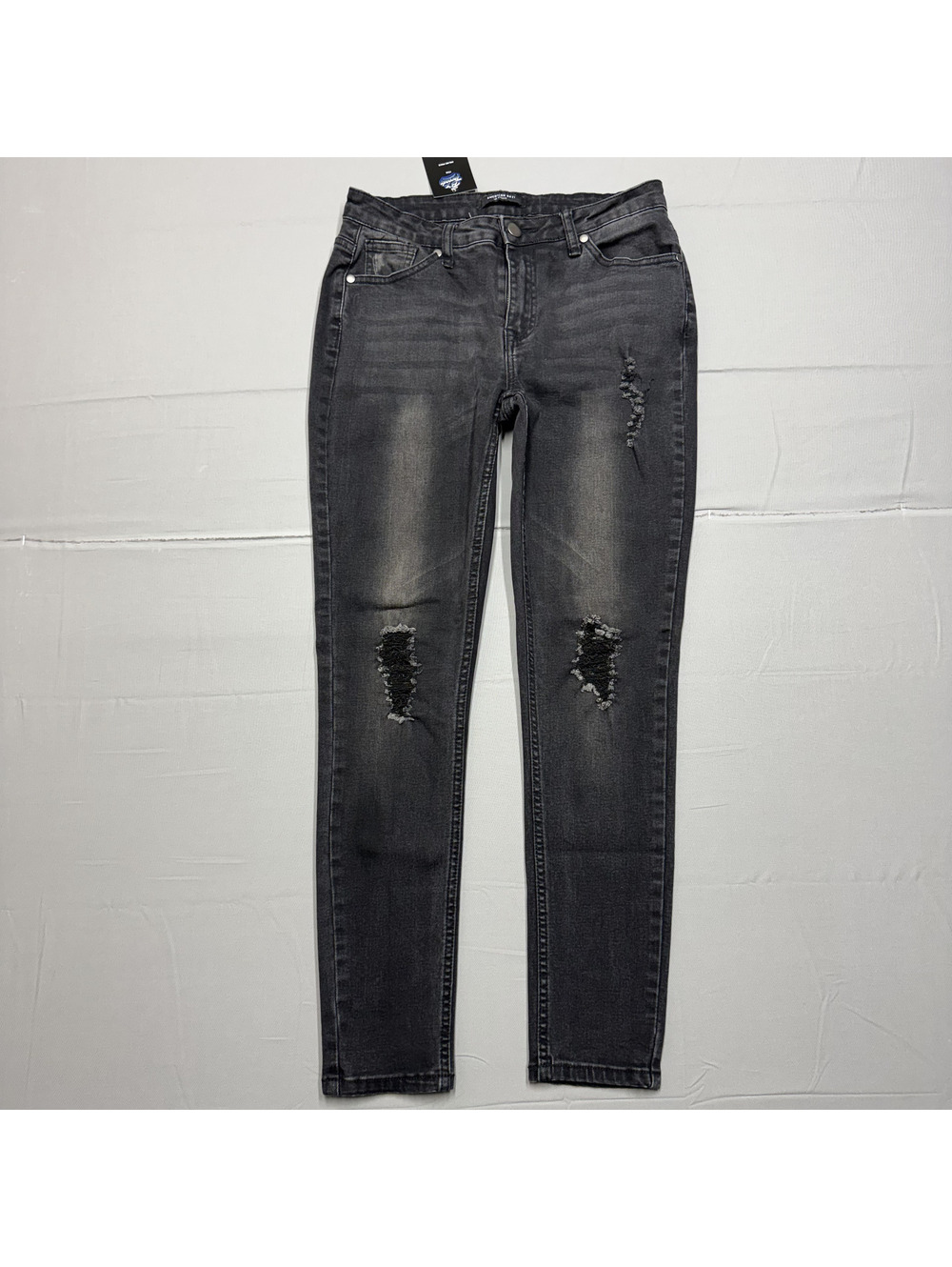 American Bazi Distressed Black Stretch Skinny Jeans Size 5 29x27 Ripped Denim